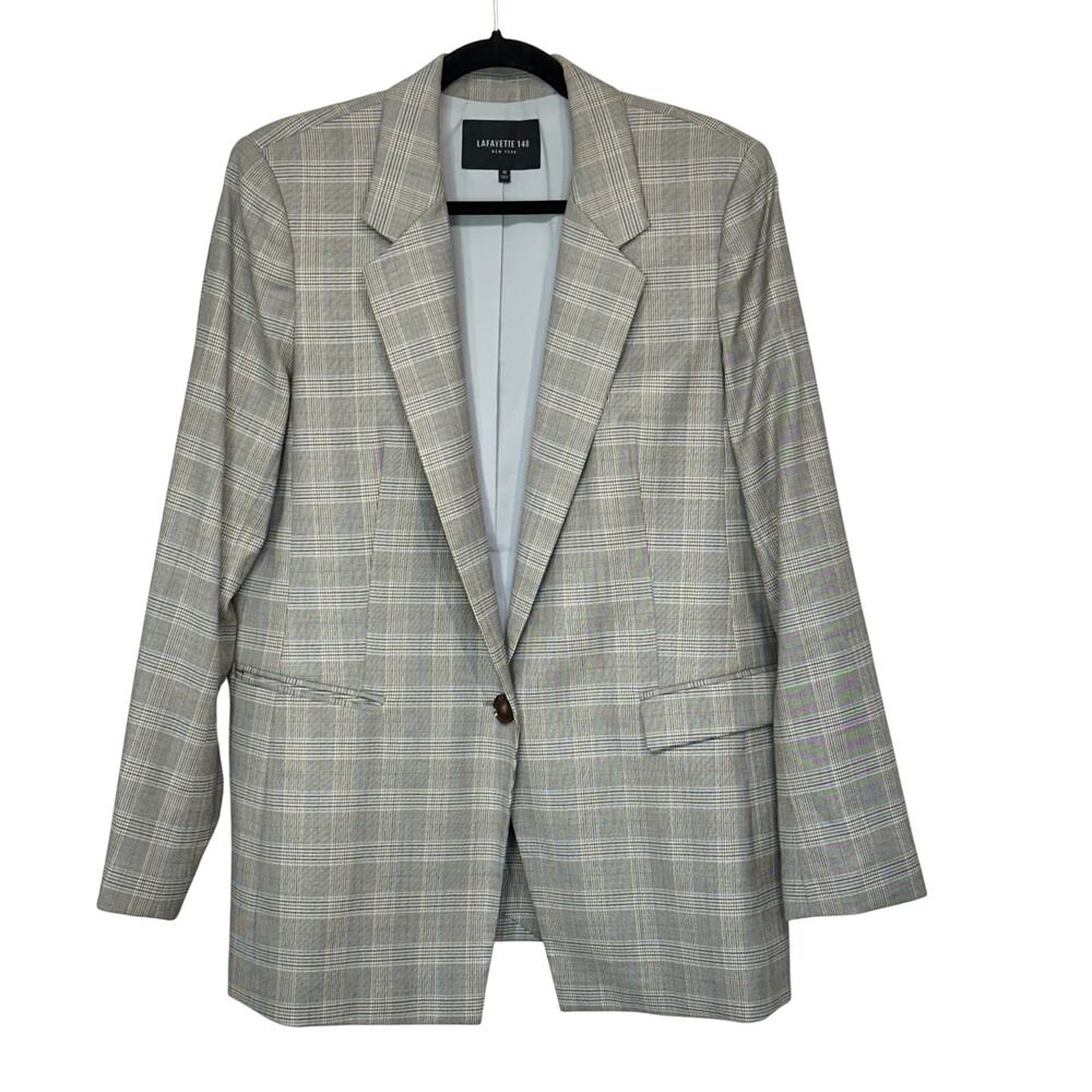 Lafayette 148 Virgin Wool Blend Blazer 12 Heritage Print Single Breast Academia